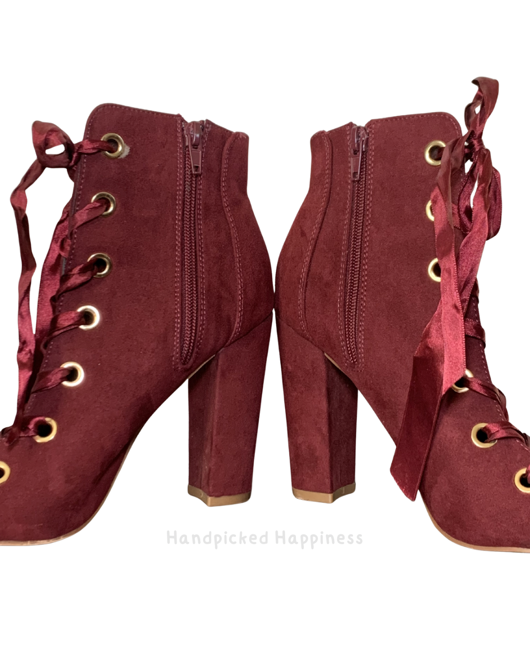 JustFab Burgundy Lace-Up Heeled Booties