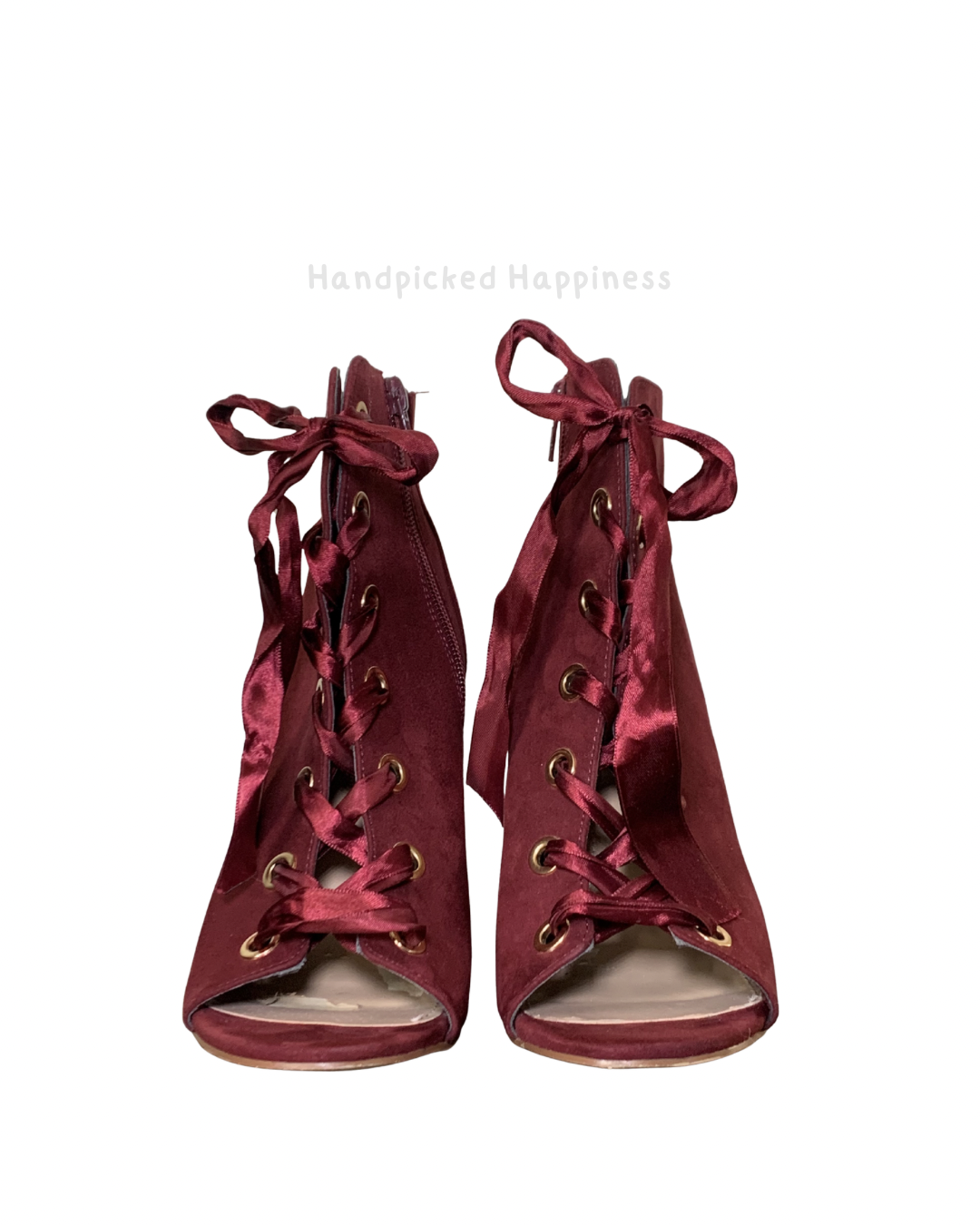 JustFab Burgundy Lace-Up Heeled Booties