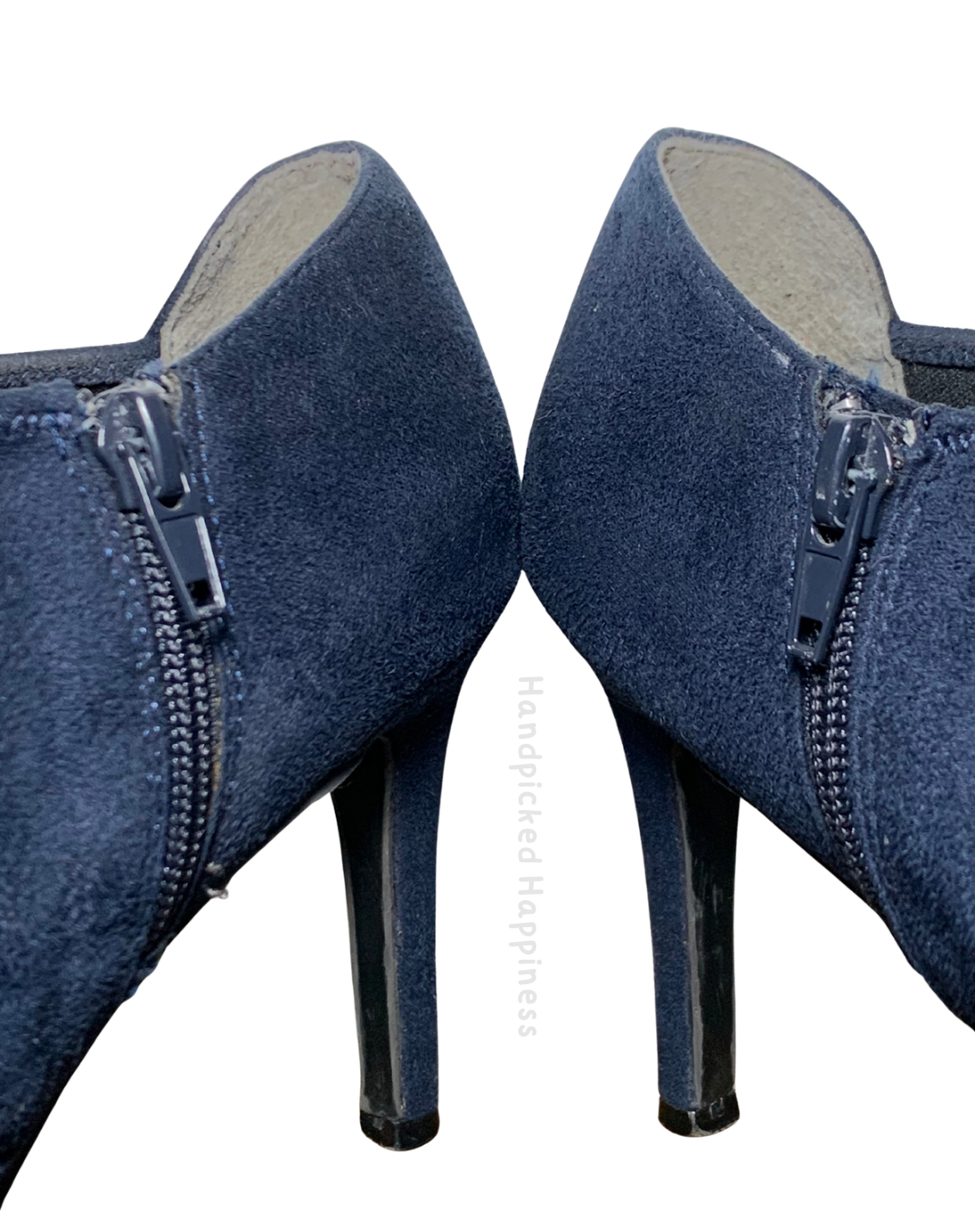 Ann Marino Navy Blue Suede Pointed Toe Heels Strap Pumps Classic Elegant Work Shoes
