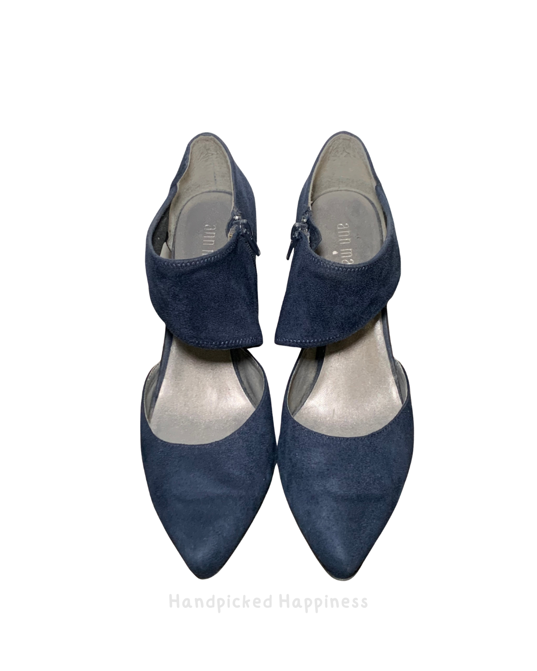 Ann Marino Navy Blue Suede Pointed Toe Heels Strap Pumps Classic Elegant Work Shoes