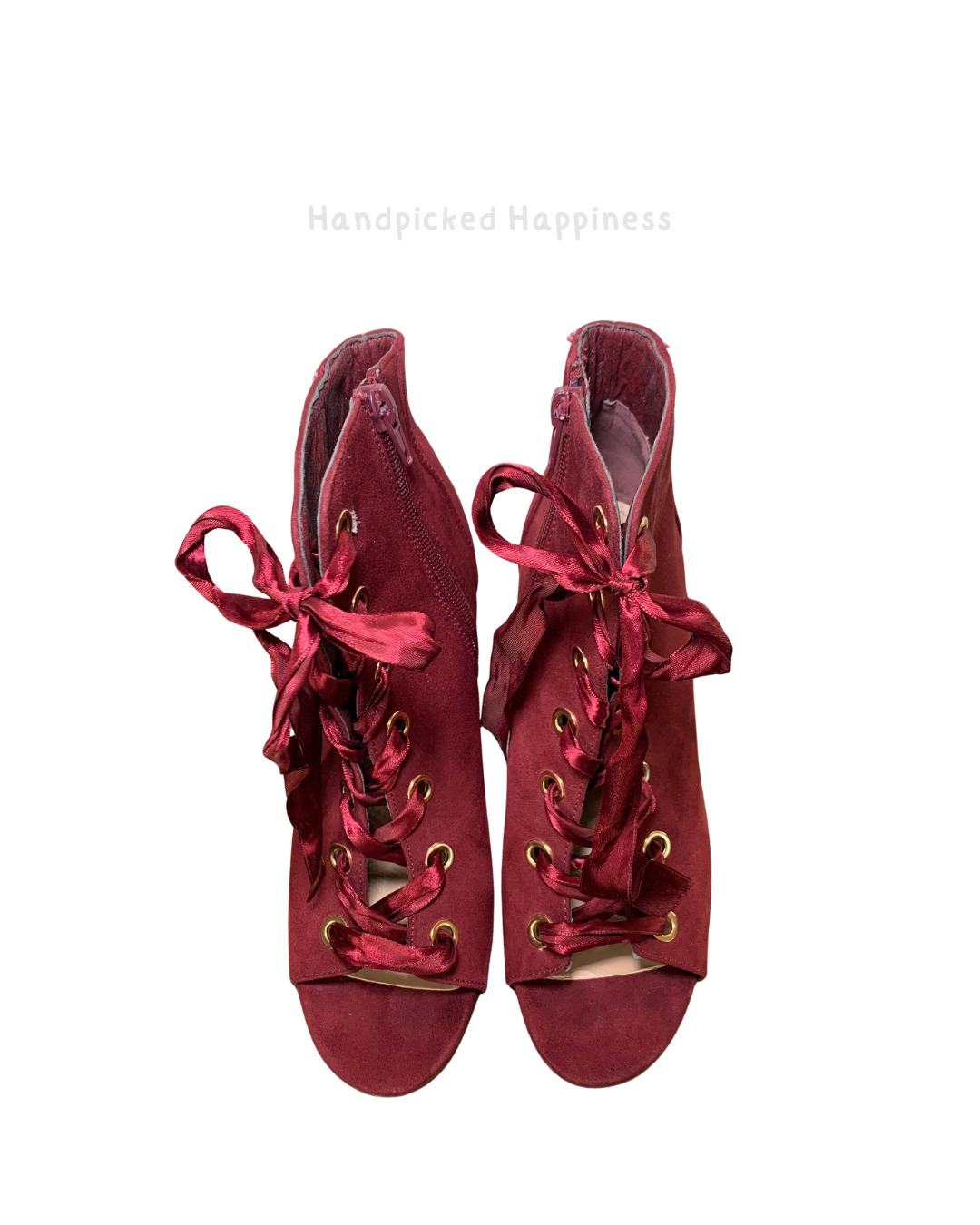 JustFab Burgundy Lace-Up Heeled Booties