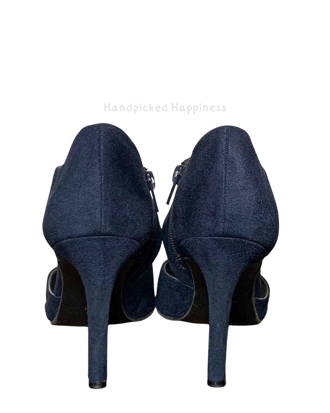 Ann Marino Navy Blue Suede Pointed Toe Heels Strap Pumps Classic Elegant Work Shoes