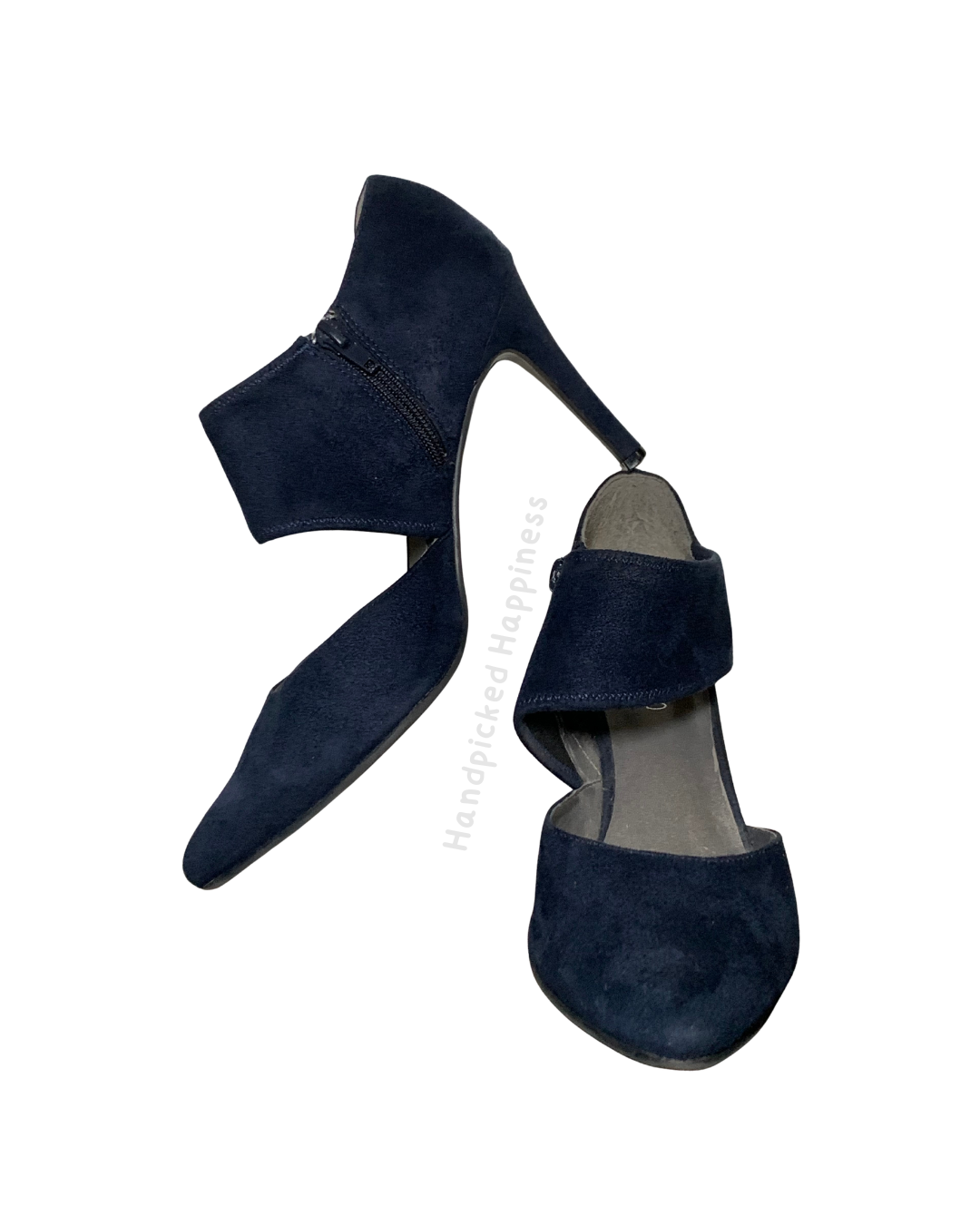 Ann Marino Navy Blue Suede Pointed Toe Heels Strap Pumps Classic Elegant Work Shoes